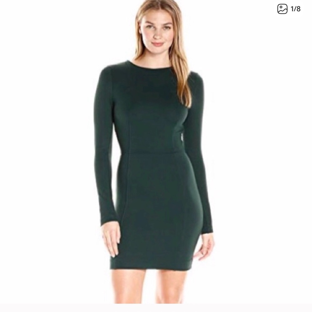 French Connection Lula Sheath Dress Size 4 Pine Green Long Sleeve Stretch